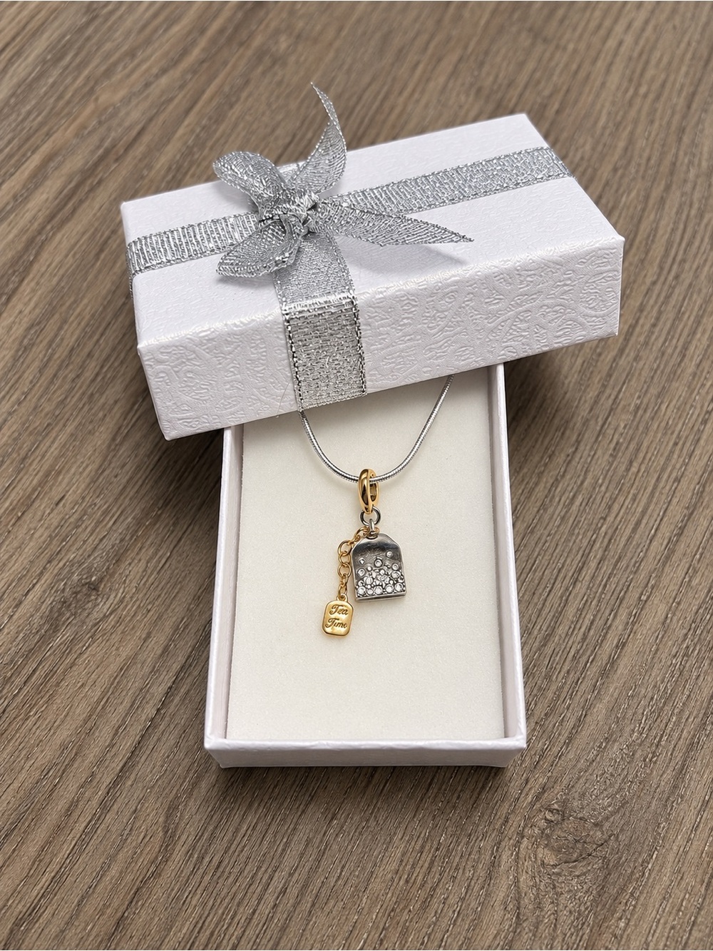 Tea Time Rhinestone Tea Bag Necklace